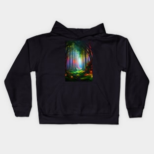 Dreamy Rainbow Colored Forest Trail - Digital AI Art Kids Hoodie